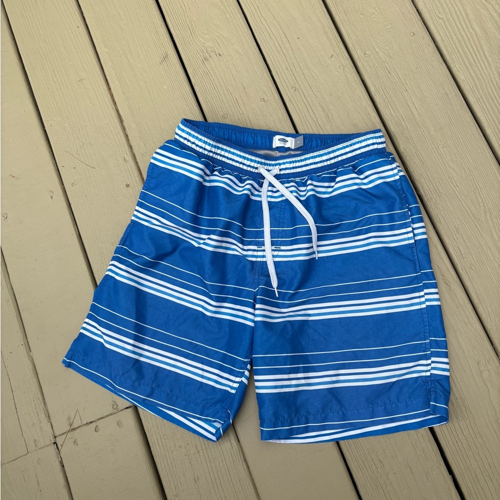 OLD NAVY Blue & White Striped Swim Shorts, Size: M